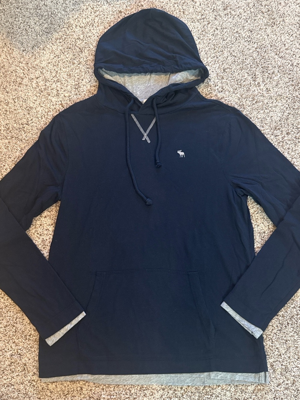 Abercrombie & Fitch Navy Hooded Long-Sleeve Pullover with Gray Trim
